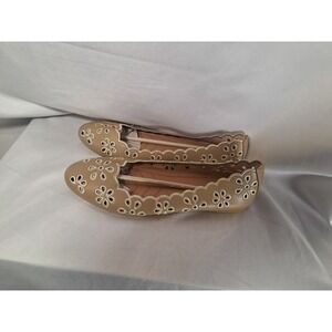 Fracora Tan Nude Floral Eyelet Scalloped Ballet Flats Round Toe Shoes Womens 7‎